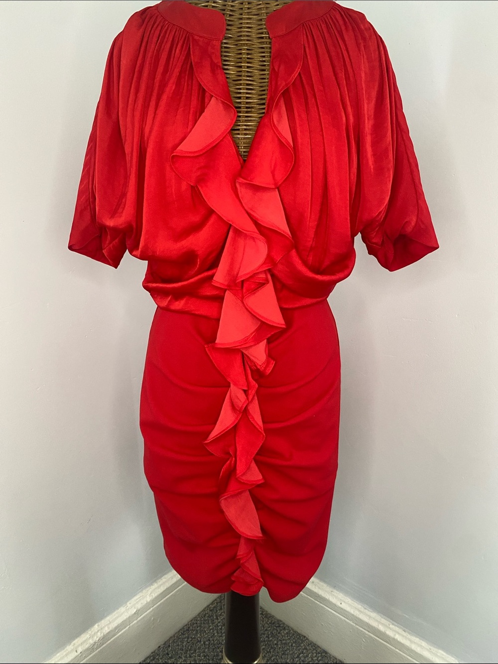 INC International Concepts Red Ruffled Midi Dress